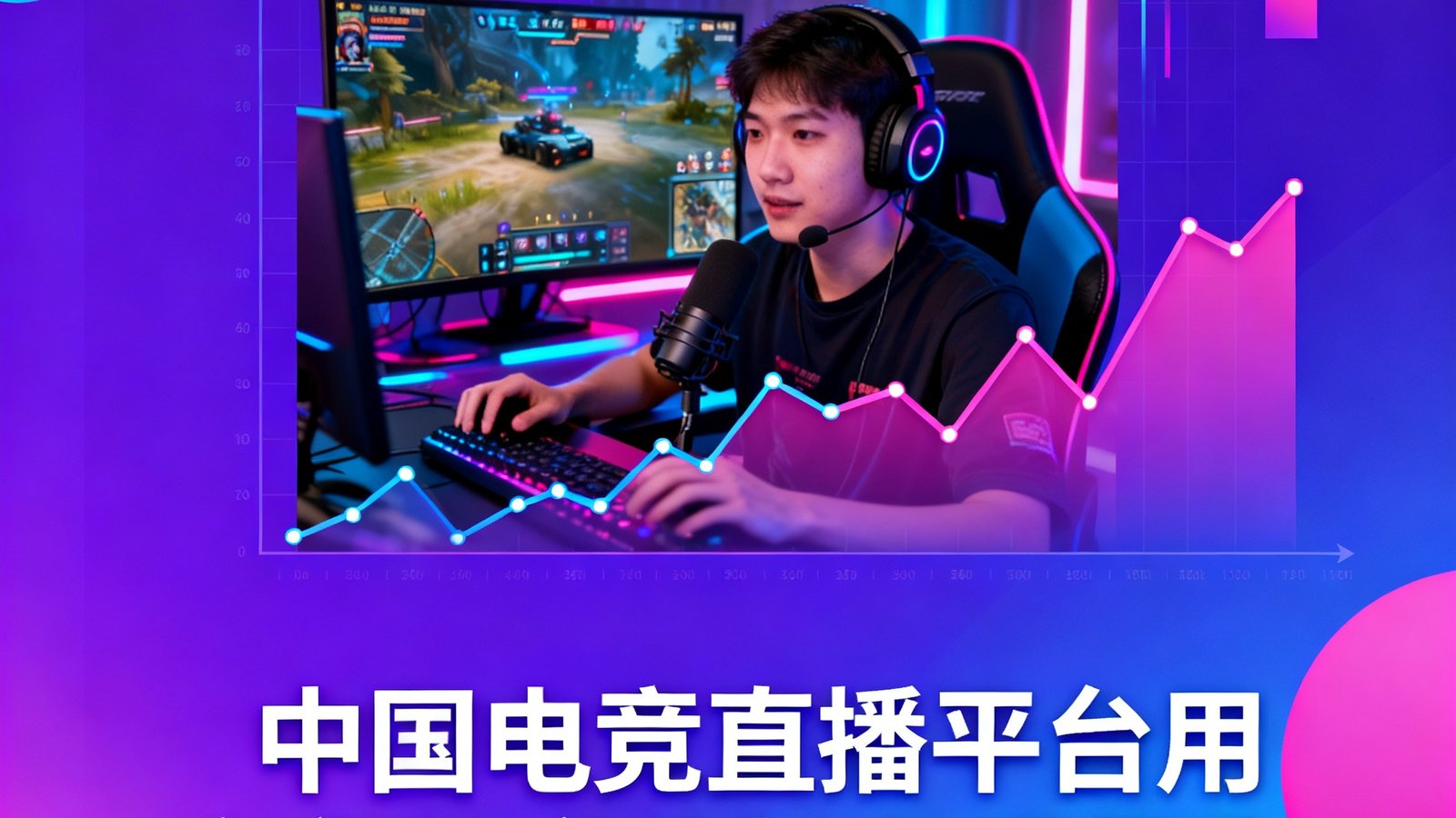 一份关于中国电竞直播平台用户留存率分析的专题报告封面，封面设计采用霓虹色调，中央是一个正在直播的游戏画面截图与折线图表的合成图像，体现数据驱动的研究方法。