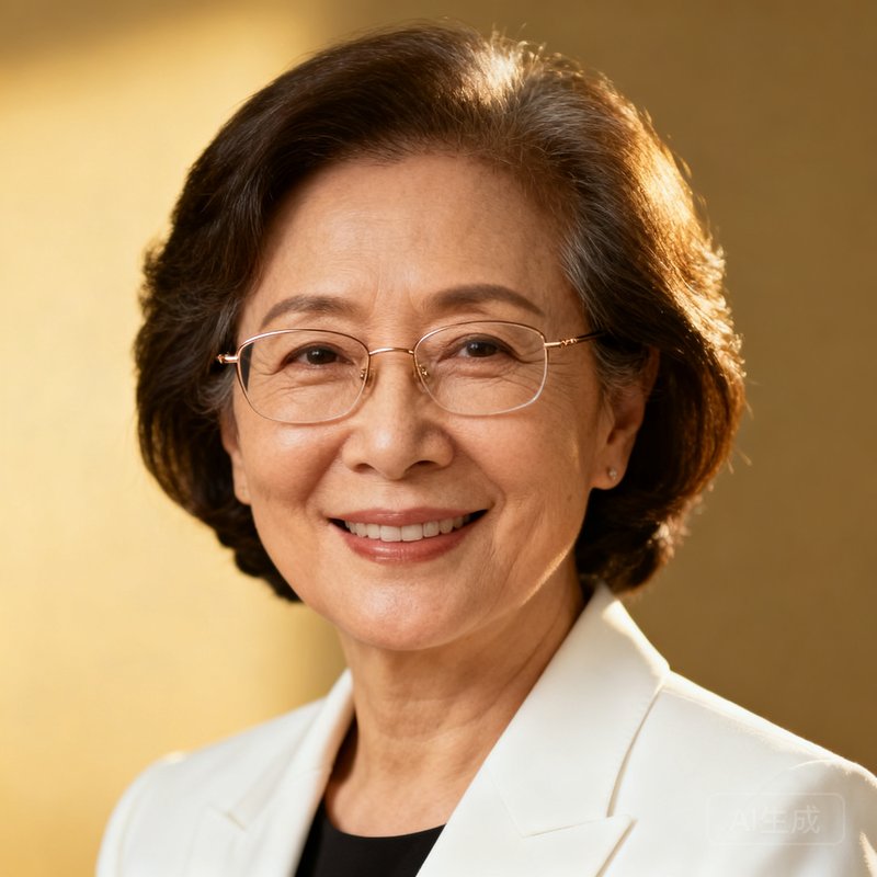 陈慧敏，复旦大学体育产业研究学者，JJB竞技宝联合创始人，一位气质优雅的五十岁女性学者，戴着细框眼镜，面带微笑，身穿白色西装外套。